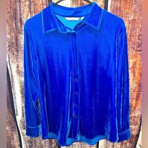 Soft Surroundings Royal Blue Velvet Button Down Shirt